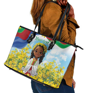 Happy Enkutatash Eritrea Personalized Leather Tote Bag Beautiful Afro Girl Adey Abeba Flower