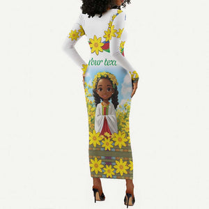 Happy Enkutatash Eritrea Personalized Long Sleeve Bodycon Dress Beautiful Afro Girl Adey Abeba Flower