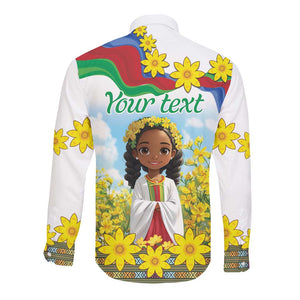 Happy Enkutatash Eritrea Personalized Long Sleeve Button Shirt Beautiful Afro Girl Adey Abeba Flower