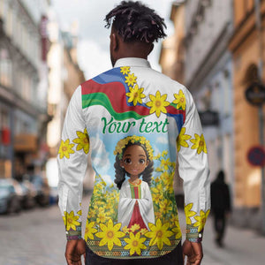 Happy Enkutatash Eritrea Personalized Long Sleeve Button Shirt Beautiful Afro Girl Adey Abeba Flower