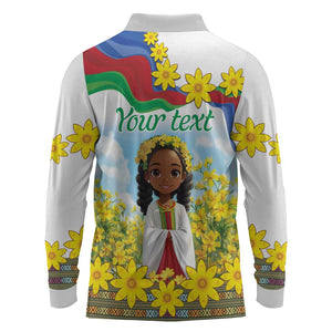 Happy Enkutatash Eritrea Personalized Long Sleeve Polo Shirt Beautiful Afro Girl Adey Abeba Flower