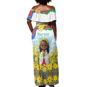 Happy Enkutatash Eritrea Personalized Off Shoulder Maxi Dress Beautiful Afro Girl Adey Abeba Flower