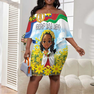 Happy Enkutatash Eritrea Personalized Off Shoulder Short Dress Beautiful Afro Girl Adey Abeba Flower