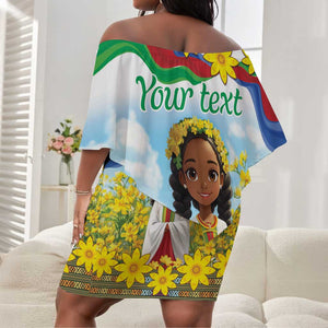 Happy Enkutatash Eritrea Personalized Off Shoulder Short Dress Beautiful Afro Girl Adey Abeba Flower