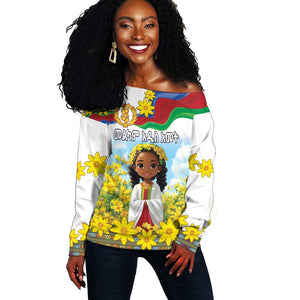 Happy Enkutatash Eritrea Personalized Off Shoulder Sweater Beautiful Afro Girl Adey Abeba Flower