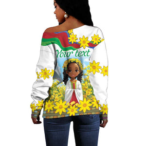 Happy Enkutatash Eritrea Personalized Off Shoulder Sweater Beautiful Afro Girl Adey Abeba Flower