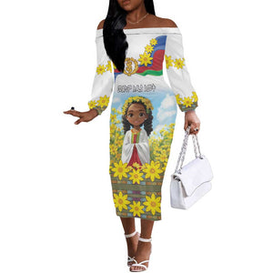 Happy Enkutatash Eritrea Personalized Off The Shoulder Long Sleeve Dress Beautiful Afro Girl Adey Abeba Flower