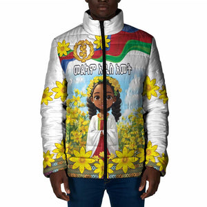 Happy Enkutatash Eritrea Personalized Padded Jacket Beautiful Afro Girl Adey Abeba Flower