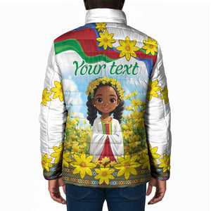 Happy Enkutatash Eritrea Personalized Padded Jacket Beautiful Afro Girl Adey Abeba Flower