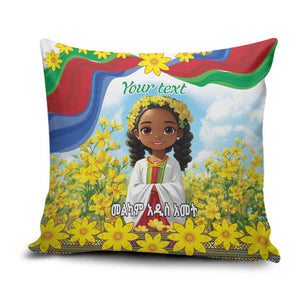 Happy Enkutatash Eritrea Personalized Pillow Cover Beautiful Afro Girl Adey Abeba Flower