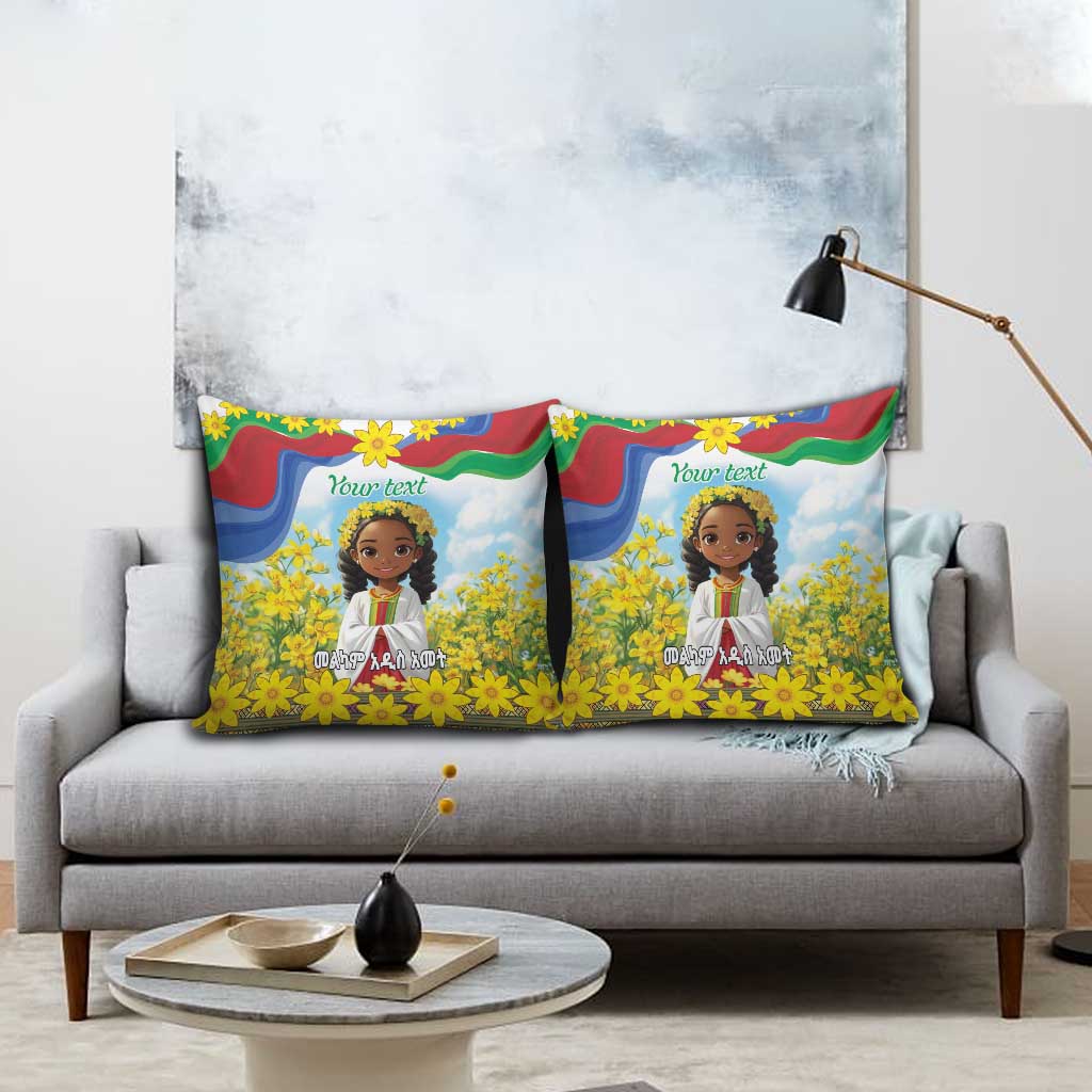 Happy Enkutatash Eritrea Personalized Pillow Cover Beautiful Afro Girl Adey Abeba Flower