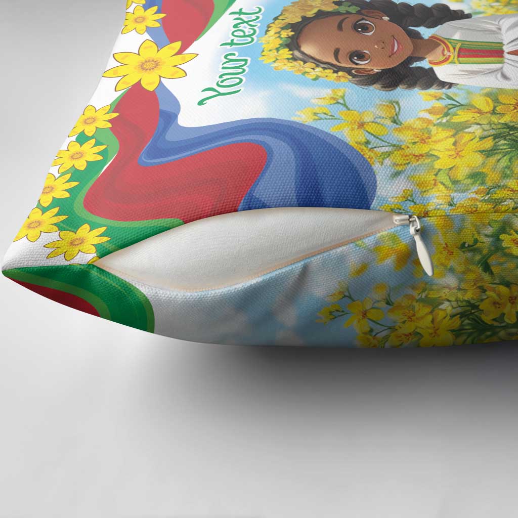Happy Enkutatash Eritrea Personalized Pillow Cover Beautiful Afro Girl Adey Abeba Flower