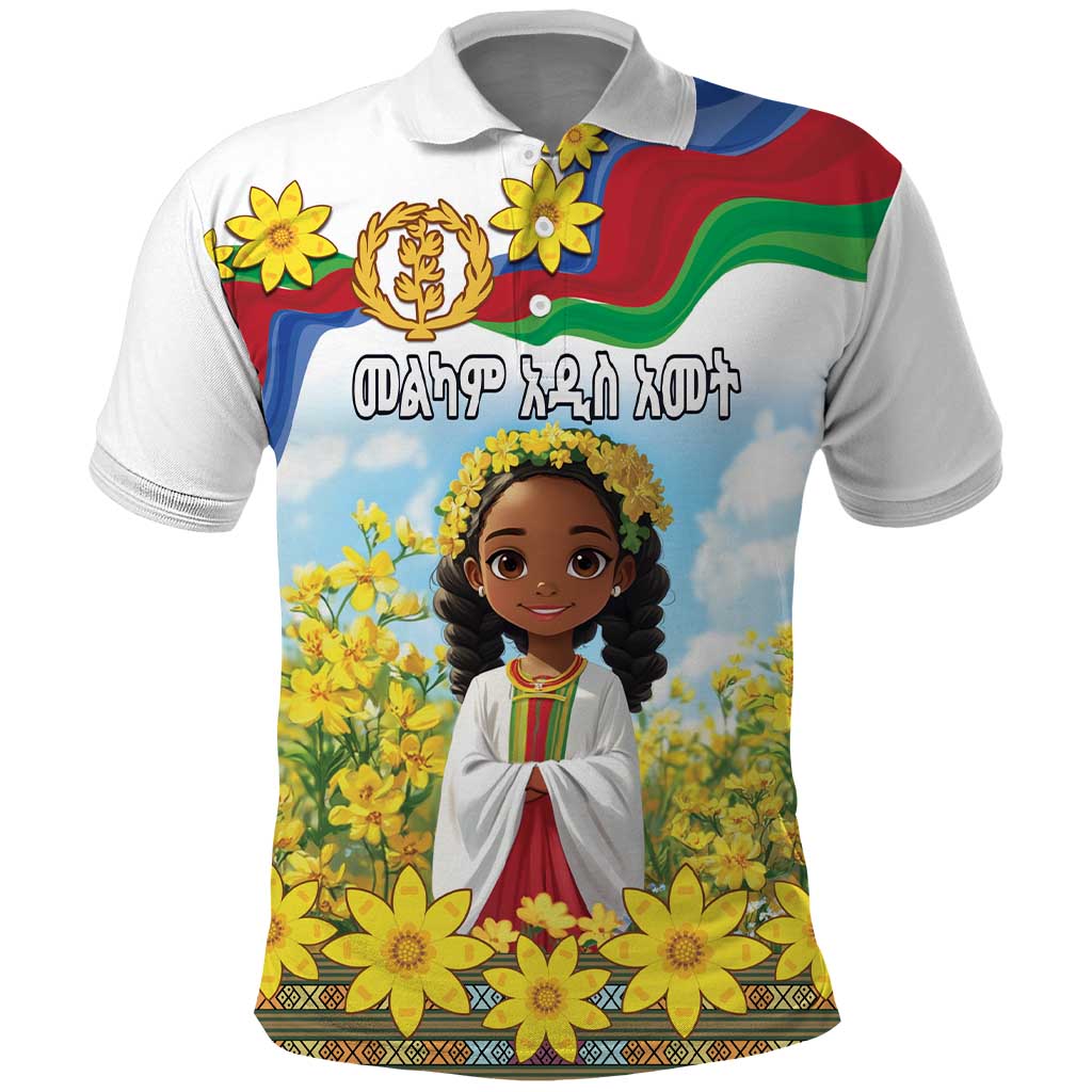 Happy Enkutatash Eritrea Personalized Polo Shirt Beautiful Afro Girl Adey Abeba Flower