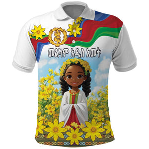 Happy Enkutatash Eritrea Personalized Polo Shirt Beautiful Afro Girl Adey Abeba Flower