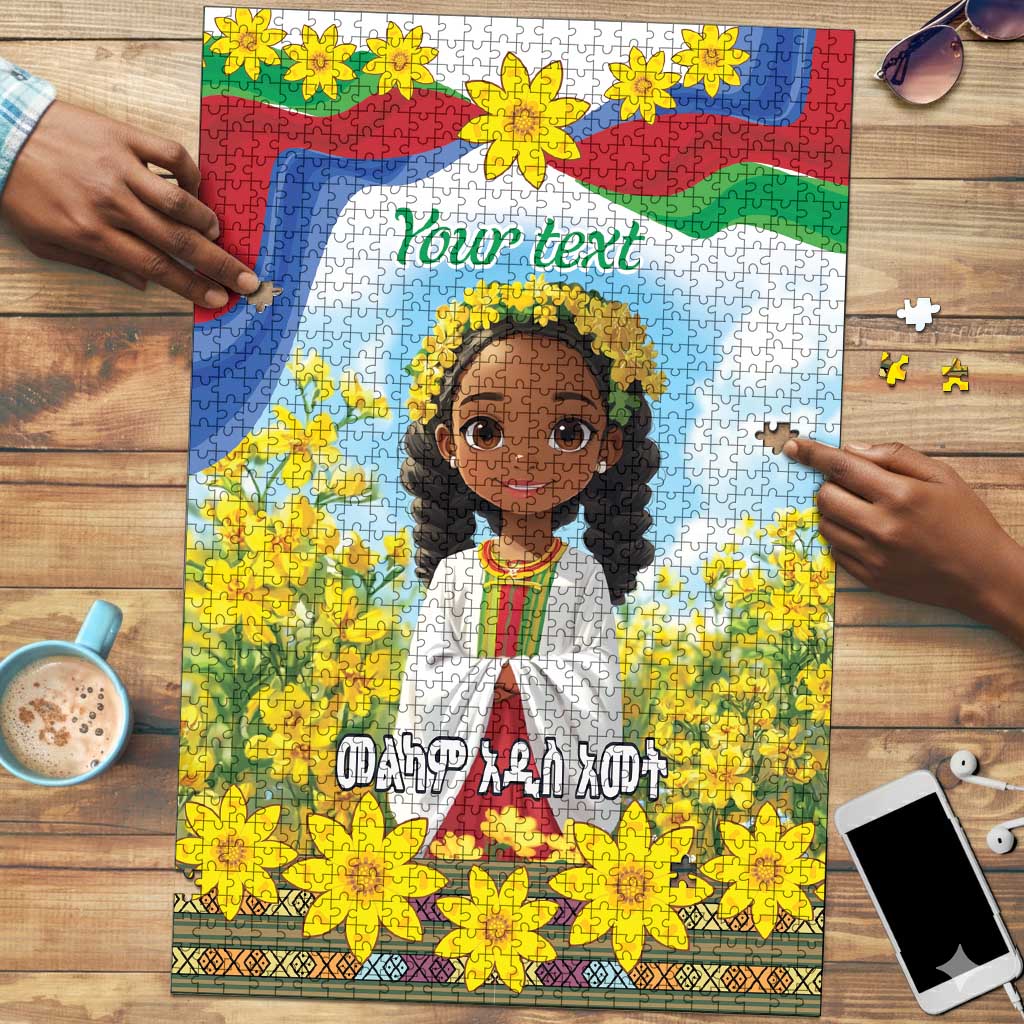 Happy Enkutatash Eritrea Personalized Puzzle Beautiful Afro Girl Adey Abeba Flower