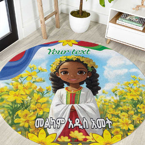 Happy Enkutatash Eritrea Personalized Round Carpet Beautiful Afro Girl Adey Abeba Flower