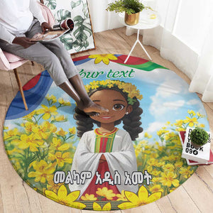 Happy Enkutatash Eritrea Personalized Round Carpet Beautiful Afro Girl Adey Abeba Flower