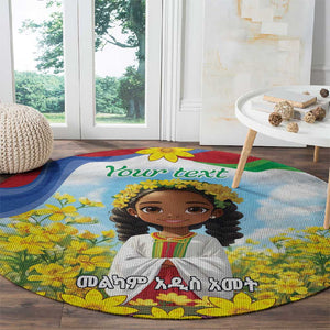 Happy Enkutatash Eritrea Personalized Round Carpet Beautiful Afro Girl Adey Abeba Flower