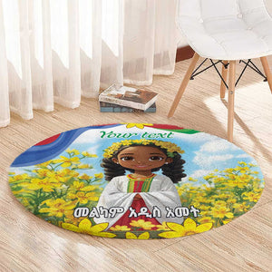 Happy Enkutatash Eritrea Personalized Round Carpet Beautiful Afro Girl Adey Abeba Flower