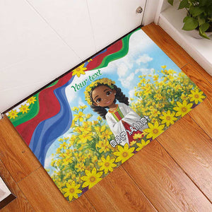 Happy Enkutatash Eritrea Personalized Rubber Doormat Beautiful Afro Girl Adey Abeba Flower