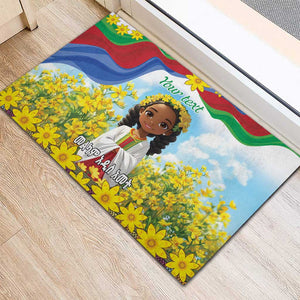 Happy Enkutatash Eritrea Personalized Rubber Doormat Beautiful Afro Girl Adey Abeba Flower