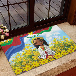 Happy Enkutatash Eritrea Personalized Rubber Doormat Beautiful Afro Girl Adey Abeba Flower