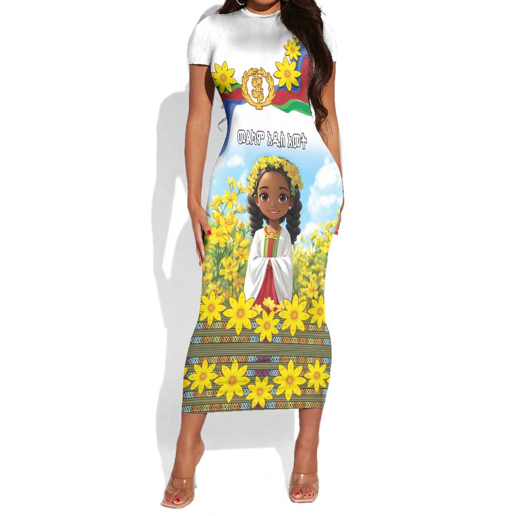 Happy Enkutatash Eritrea Personalized Short Sleeve Bodycon Dress Beautiful Afro Girl Adey Abeba Flower