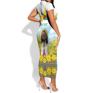 Happy Enkutatash Eritrea Personalized Short Sleeve Bodycon Dress Beautiful Afro Girl Adey Abeba Flower