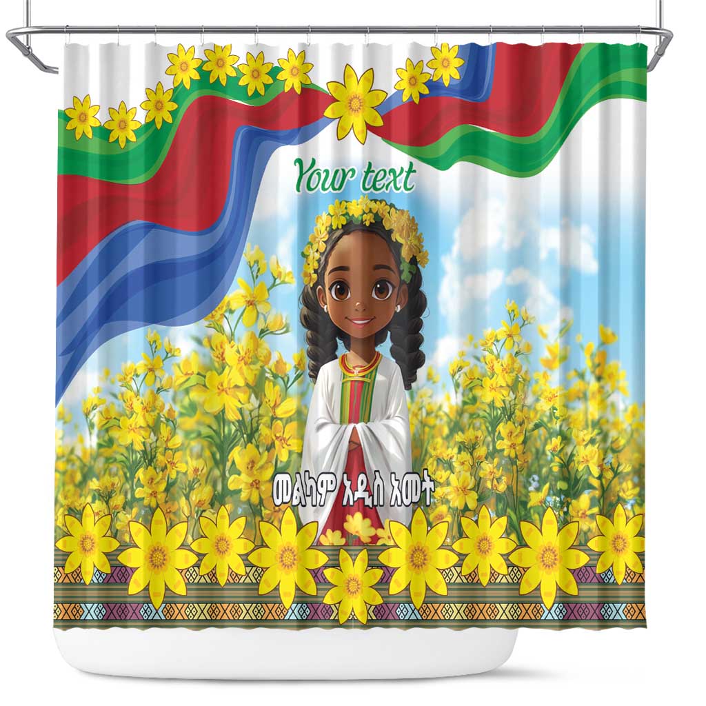 Happy Enkutatash Eritrea Personalized Shower Curtain Beautiful Afro Girl Adey Abeba Flower