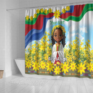 Happy Enkutatash Eritrea Personalized Shower Curtain Beautiful Afro Girl Adey Abeba Flower