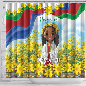 Happy Enkutatash Eritrea Personalized Shower Curtain Beautiful Afro Girl Adey Abeba Flower