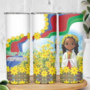 Happy Enkutatash Eritrea Personalized Skinny Tumbler Beautiful Afro Girl Adey Abeba Flower