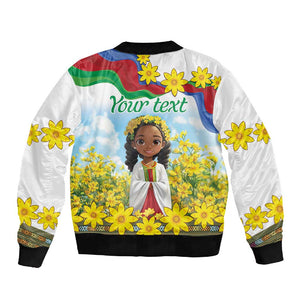 Happy Enkutatash Eritrea Personalized Sleeve Zip Bomber Jacket Beautiful Afro Girl Adey Abeba Flower