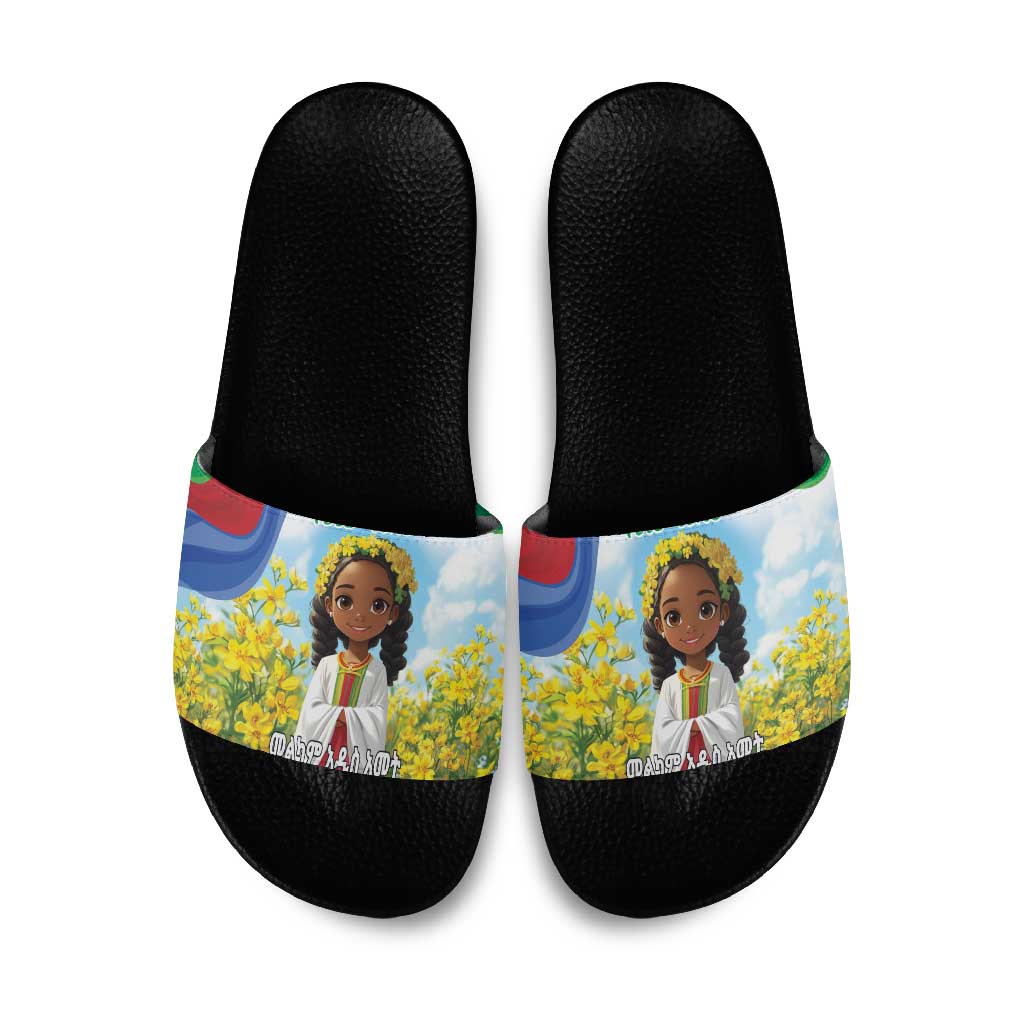Happy Enkutatash Eritrea Personalized Slide Sandals Beautiful Afro Girl Adey Abeba Flower