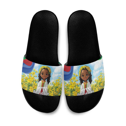 Happy Enkutatash Eritrea Personalized Slide Sandals Beautiful Afro Girl Adey Abeba Flower