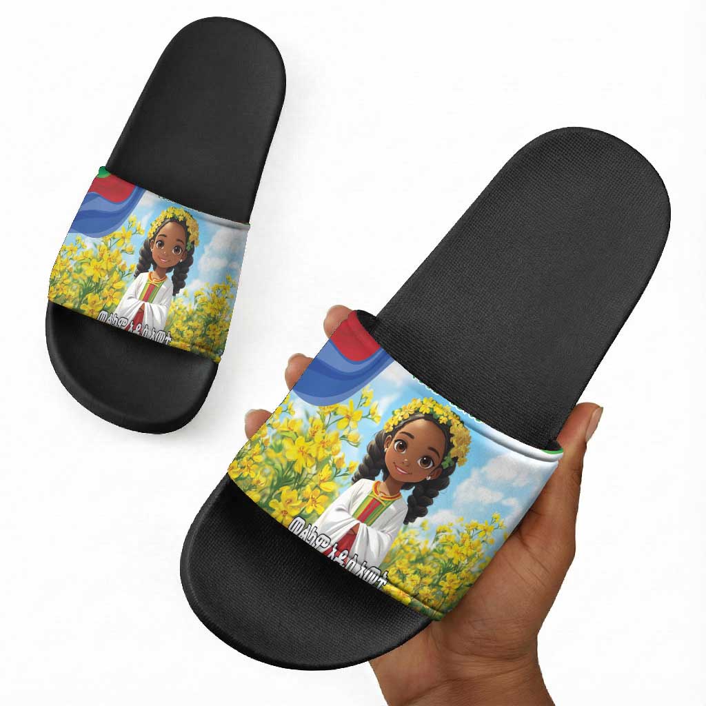 Happy Enkutatash Eritrea Personalized Slide Sandals Beautiful Afro Girl Adey Abeba Flower