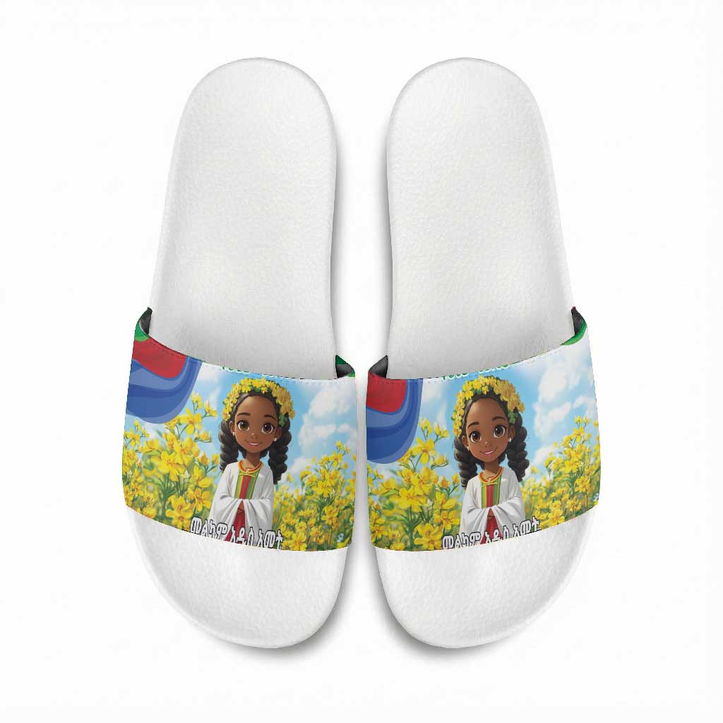 Happy Enkutatash Eritrea Personalized Slide Sandals Beautiful Afro Girl Adey Abeba Flower