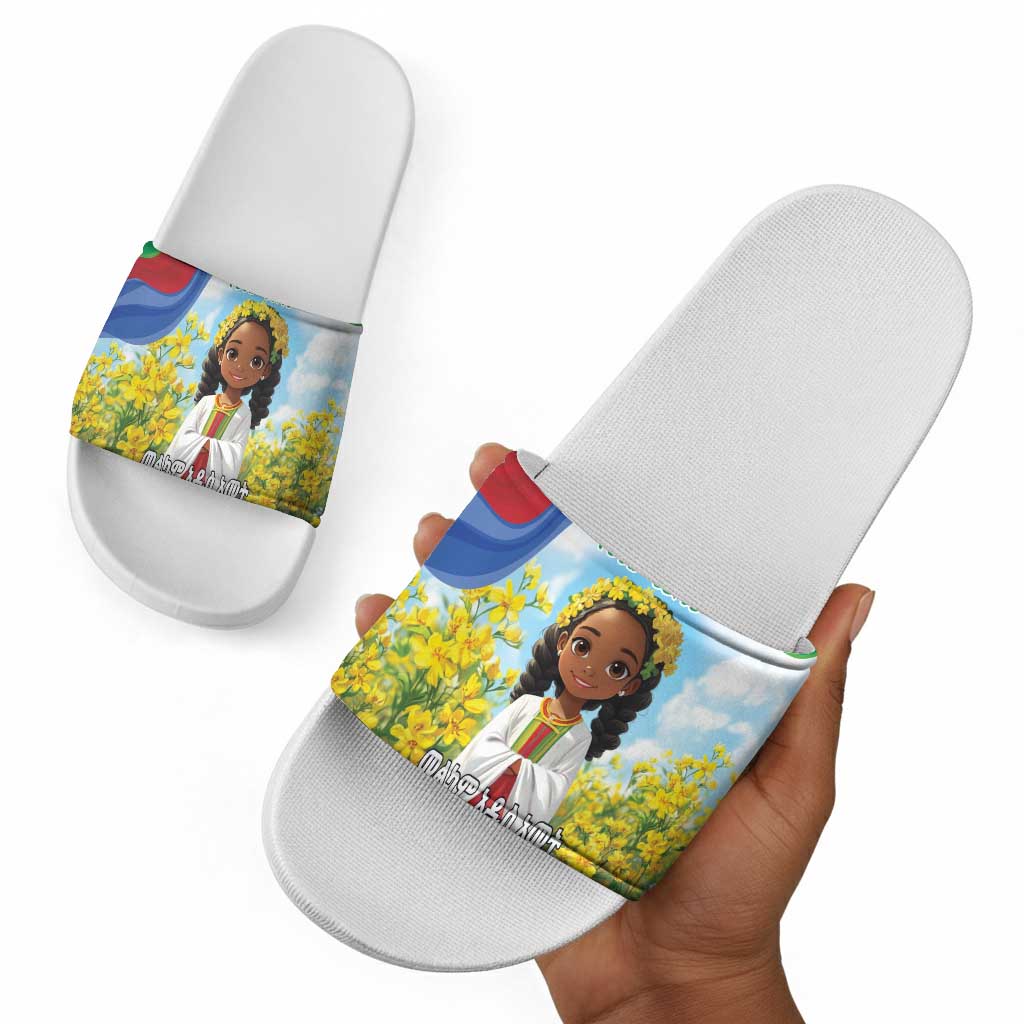 Happy Enkutatash Eritrea Personalized Slide Sandals Beautiful Afro Girl Adey Abeba Flower