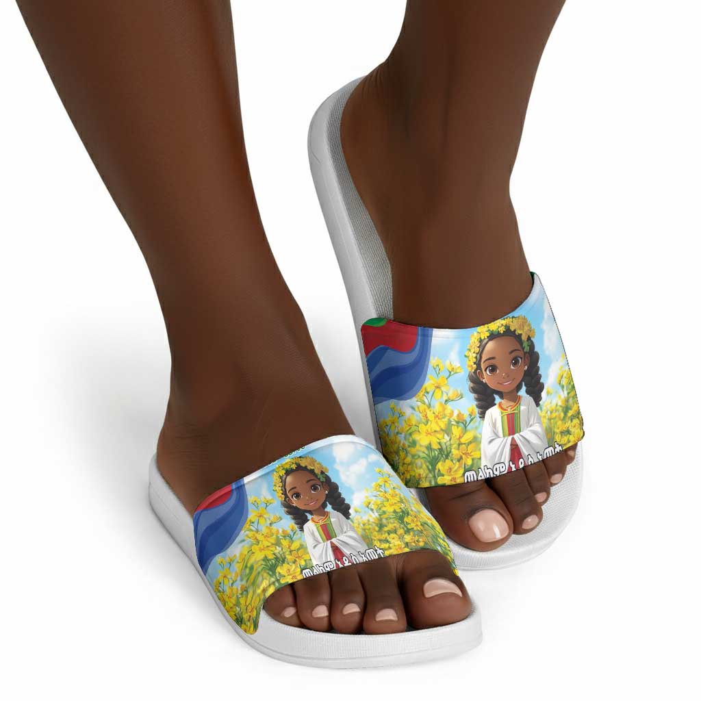 Happy Enkutatash Eritrea Personalized Slide Sandals Beautiful Afro Girl Adey Abeba Flower