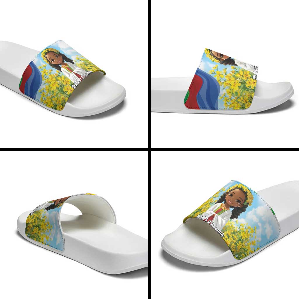Happy Enkutatash Eritrea Personalized Slide Sandals Beautiful Afro Girl Adey Abeba Flower