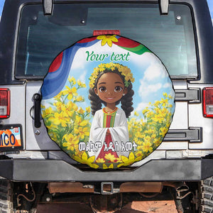 Happy Enkutatash Eritrea Personalized Spare Tire Cover Beautiful Afro Girl Adey Abeba Flower