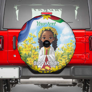 Happy Enkutatash Eritrea Personalized Spare Tire Cover Beautiful Afro Girl Adey Abeba Flower