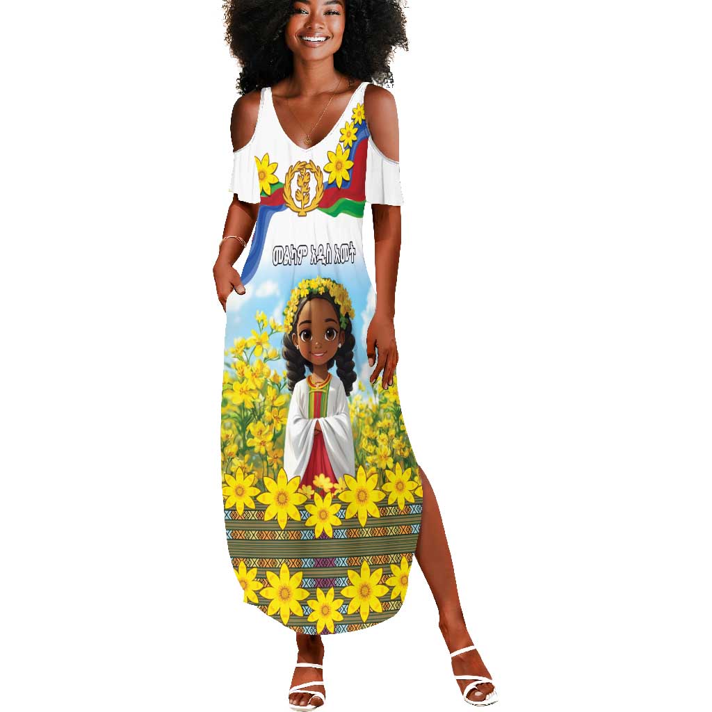 Happy Enkutatash Eritrea Personalized Summer Maxi Dress Beautiful Afro Girl Adey Abeba Flower