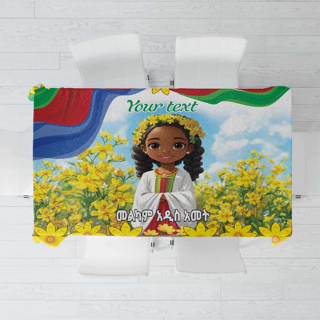 Happy Enkutatash Eritrea Personalized Tablecloth Beautiful Afro Girl Adey Abeba Flower