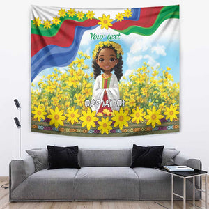 Happy Enkutatash Eritrea Personalized Tapestry Beautiful Afro Girl Adey Abeba Flower