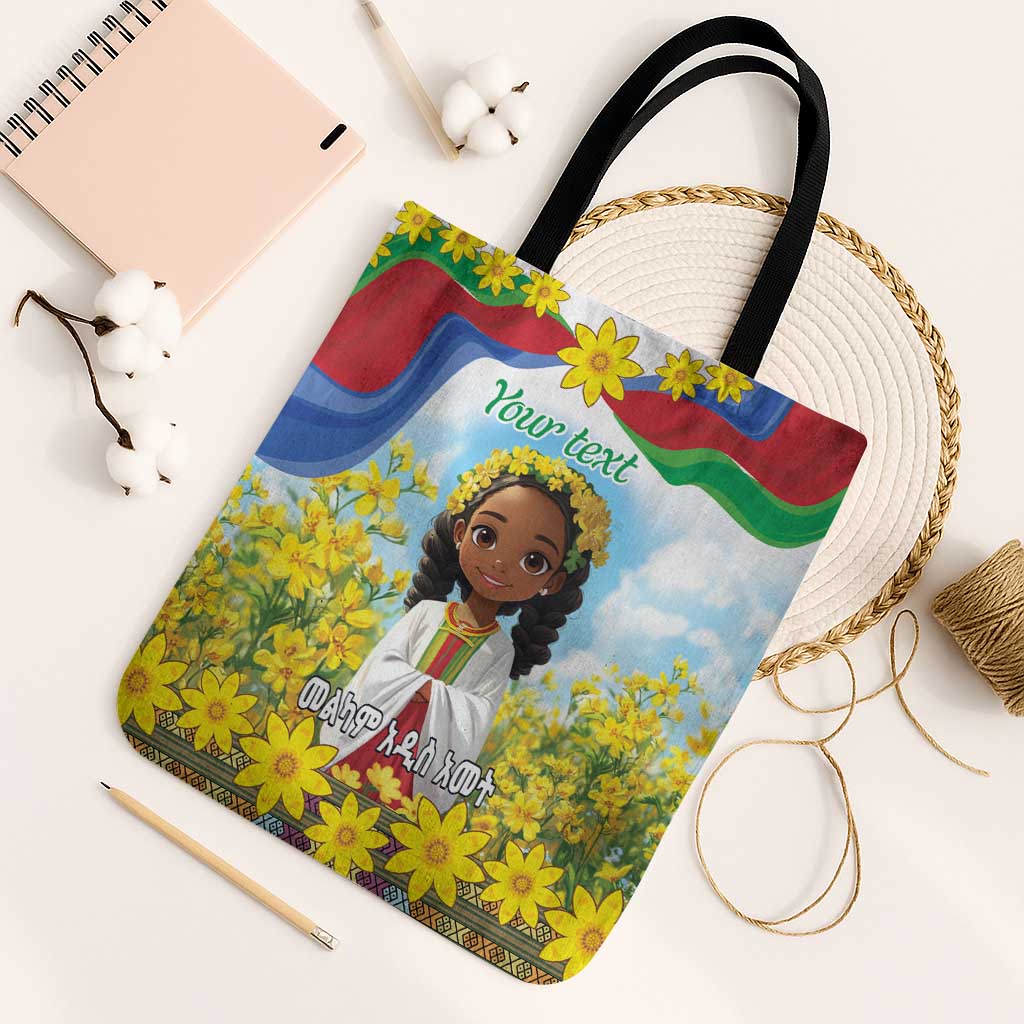 Happy Enkutatash Eritrea Personalized Tote Bag Beautiful Afro Girl Adey Abeba Flower