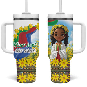 Happy Enkutatash Eritrea Personalized Tumbler With Handle Beautiful Afro Girl Adey Abeba Flower