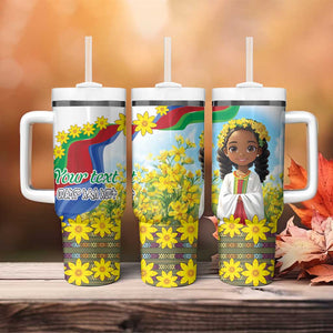 Happy Enkutatash Eritrea Personalized Tumbler With Handle Beautiful Afro Girl Adey Abeba Flower