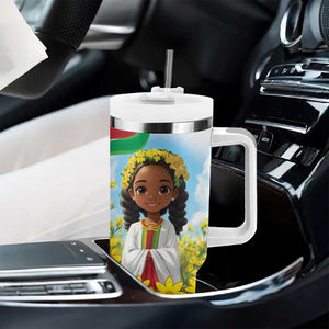 Happy Enkutatash Eritrea Personalized Tumbler With Handle Beautiful Afro Girl Adey Abeba Flower