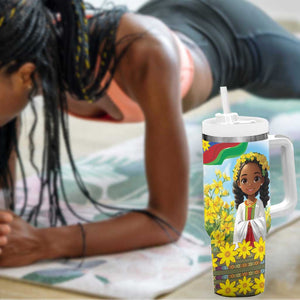 Happy Enkutatash Eritrea Personalized Tumbler With Handle Beautiful Afro Girl Adey Abeba Flower